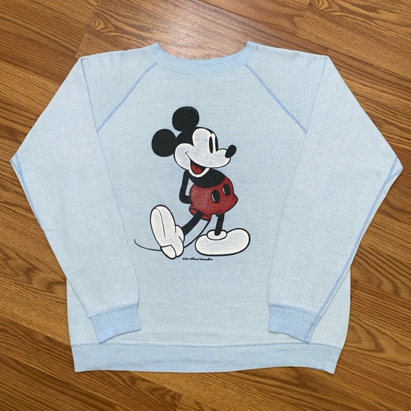 Disney Other - Vintage 70s Disney Mickey Mouse Blue Raglan Sweatshirt Size L Pop Art USA Made